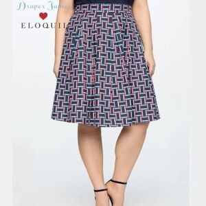 Draper James x ELOQUII 14 Geometric Print Pleated Skirt.